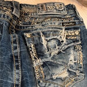 Miss Me Distressed Blue Jeans with Silver Accents
